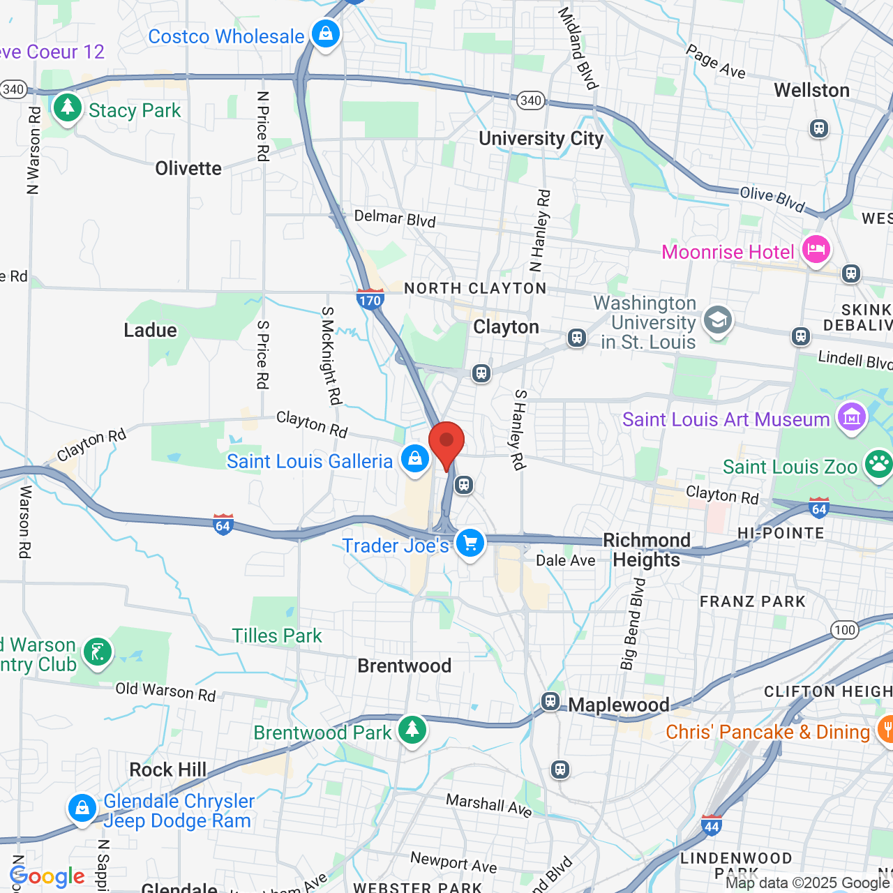 Google map image of our location in 1034 S Brentwood Blvd St. Louis, MO